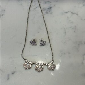 Elegant Silver and Pink Necklace and Earring Set